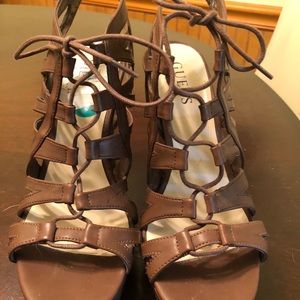 Brown lace up Guess wedges